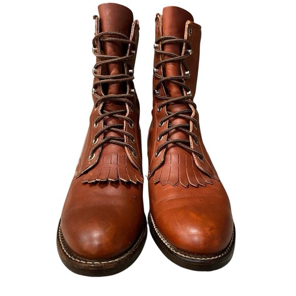 VTG Justin Roper Boots Women's 7B Brown Leather Lace Up Tassle Vibram Sole USA - Picture 4 of 10